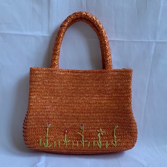 100% Wheat Straw Orange Hand Bag - Picture 2 of 10